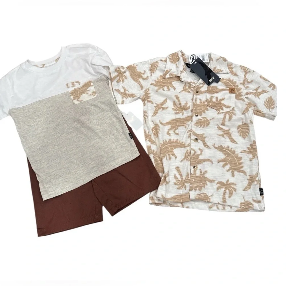 American‎ Hawk Hawaiian Shirt Dinosaur 3-Piece Outfit Set 4T Boys T Shorts NWT